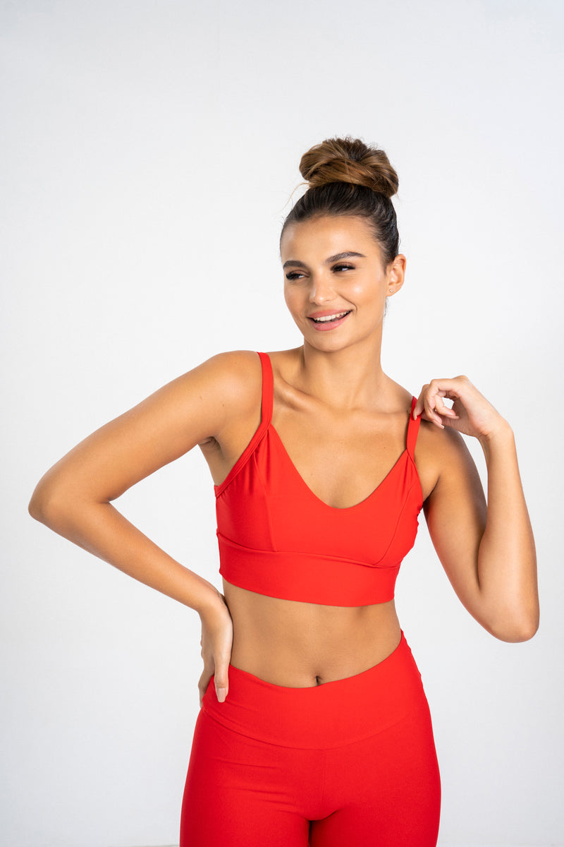 Thin Strap Sports Bra Red Apple