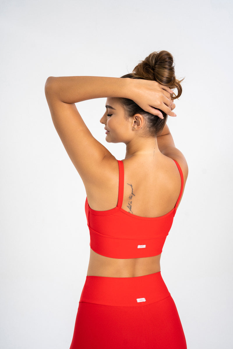 Thin Strap Sports Bra Red Apple